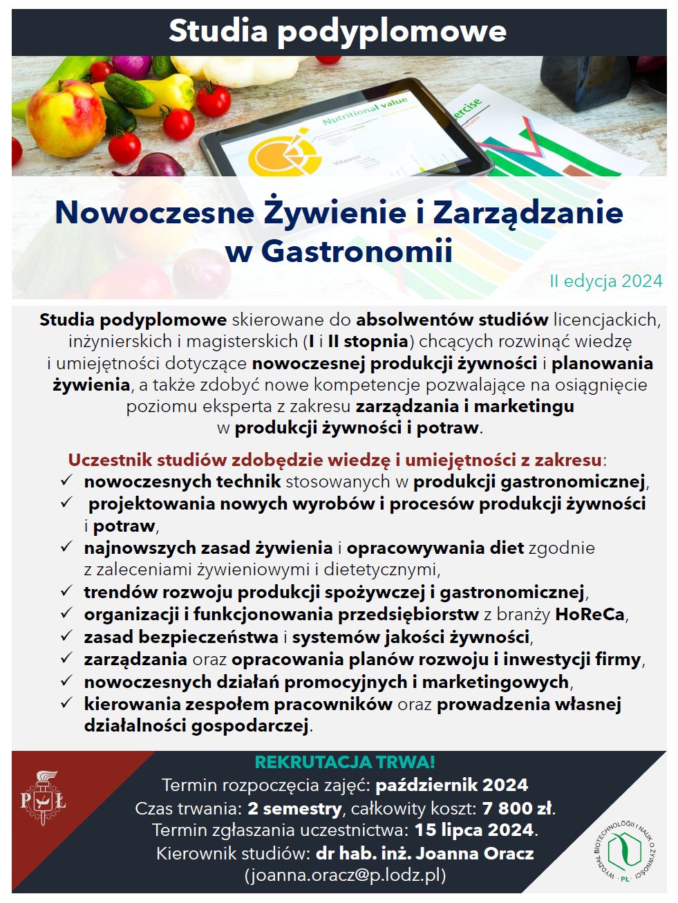 Studia Podyplomowe Nowoczesne Żywienie i Zarządzanie w Gastronomii
