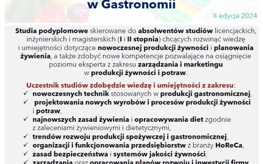 Studia Podyplomowe Nowoczesne Żywienie i Zarządzanie w Gastronomii