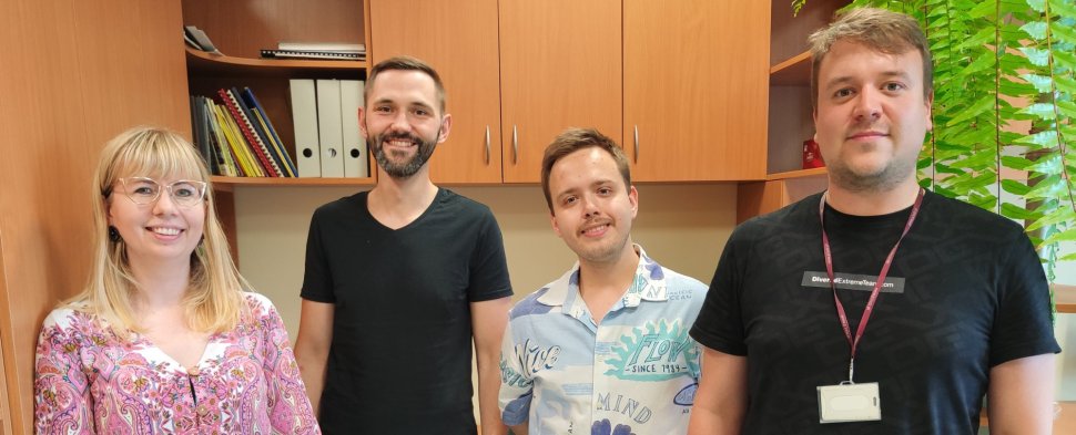 Representatives of the Group members involved in the bioinformatics project (from left): project supervisor dr inż. Agnieszka Pietrzyk-Brzezińska, dr hab. inż. Bartosz Sekuła, inż. Jakub Filipek, mgr inż. Maciej Nielipiński